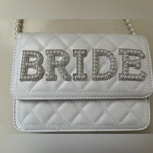White Quilted Bride Clutch with Pearl Strap